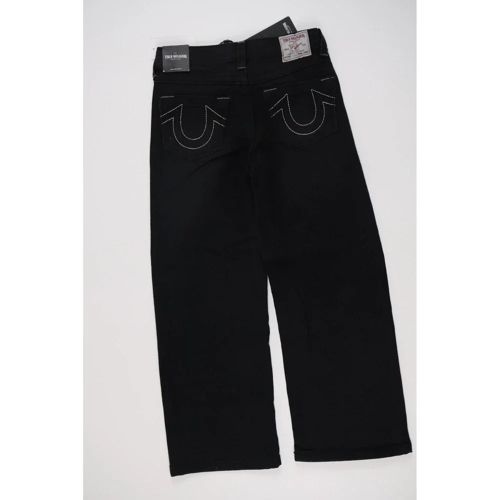 True Religion Leila Wide Leg Jeans Antique Black Star Rhinestone 7 NWT $79